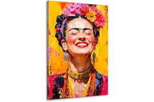 Kunstgestalten24 Frida Kahlo Lacht Abstrakcyjny obraz na płótnie | z blejtramem z prawdziwego drewna | obraz na płótnie obraz ścienny, sztuka artystyczna, wysokiej jakości druk artystyczny, obrazy XXL
