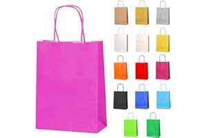 Thepaperbagstore 10 Petit Sacs en Papier avec Poignées Torsadées pour Cadeaux et Fêtes - Rose Vif - 180x220x80mm