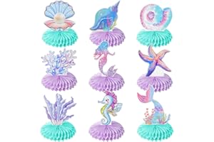 LOGHOHU 9PCS 3D Mermaid Birthday Honeycomb Centerpieces for Under Mermaid Theme Party Decorations The Sea Party Decorations Ocean Mermaid Theme Table Honeycomb for Boys Girls Men Women