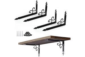 OUVIN 6 Inch Decorative Shelf Brackets Pack of 4, Heavy Duty Steel Shelf Supports, Right Angle Shelving Hardware