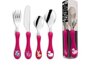 AMEFA - Tube 4 couverts pour enfants - Enfant - Acier inoxydable 18/0, Finition Brillante - Rose Fushia