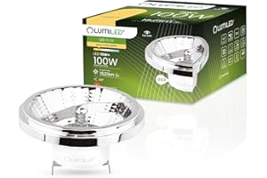 Lumiled Żarówka LED AR111 G53 oprawa napięcie 12 V 15 W (odpowiada halogenowi 100 W) ciepła biel 3000 K 24 stopni kąt świecenia srebrny 1521 lumenów Ra> 80 aluminium PC