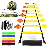 LangRay Football Training Accessories with Coordination Ladder 6m, 12 Cones, 1 Jump Rope, 1 Football Coach, 5 Resistance Band
