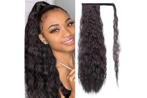 JessLab Postiches Queues de Cheval, 56cm Curly Synthétique Vague de Maïs Postiches Naturels Résistant à la Chaleur Ponytail Wrap Pony Wig avec Pâte Magique pour Femme Fille
