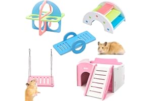 Cisolen 5 piezas de juguetes para hámsteres, casa de hámster, puente arco iris, jaula de entrenamiento, balancín