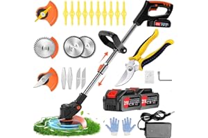 GINZYAIY Debroussailleuse Electrique sans Fil, Debroussailleuses, avec 2 Batteries 21V 2.0Ah et 3 Lames, Coupe Bordure sans Fil avec Batterie pour tondre Le Jardin et la pelouse.