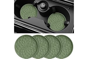 STLIAN Car Coasters for Cup Holders [4 Pack] - 2.75In Silicone Auto Mug Mats - Universal Non-Slip Recessed Car Interior Accessories Olive Green