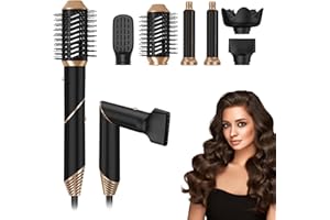 Journeyside Brosse Soufflante Air Styler 6 en1, 1000W Seche Cheveux Pliable avec Diffuseur, 35000RPM Soufflante Multistyle 3 Températures, Brosse Coiffante Chauffante pour Lisser, Volumisante
