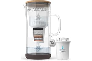 INVIGORATED WATER pH Restore Glass Alkaline Water Filter Jug - 3.5L Filter Water Jug with Multi-Stage Filtration, Reduces Fluoride Chlorine & impurities, Water Filter Cartridge Included, Pitcher Jug For High pH