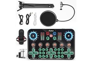 Asmuse Condenser Microphone Bundle Live Sound Card Set K20, Adjustable Streaming Microphone Stand and Metal Shock Mount and Pop Filter for Recording/Broadcasting/Streaming