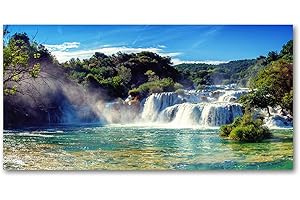 Tulup Impression sur verre100x50 cm Image Tableau Photo décorative panoramique pour la Cuisine et Le Salon - Paysage - Cascades De Krka - Vert