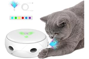 PETTOM Giocattolo Interattivi per Gatto con 2 Piume Giochi Gatto Automatico in Casa Giocattolo Elettronico per Gatti 3 modalità per Kitten Esercizio Intrattenimento Comprese Batterie