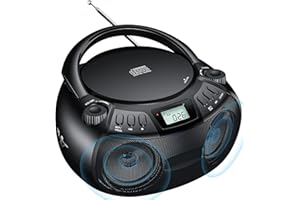 Gueray Lecteur CD Portable Boombox Poste Radio CD Boombox Haut-Parleur Stéréo avec Radio AM/FM Bluetooth Lecture MP3 USB Entrée AUX 3,5 mm Prise Casque Écran LCD