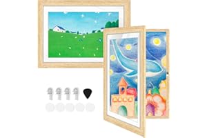 KARAA 2 Stück Bilderrahmen für Kinderzeichnungen A4, Frontöffnung Kunstfotorahmen für Bilderrahmen Kinder, Holz mit Acrylglas, Befüllbar Fotorahmen zum Aufbewahrung & Darstellung von Kunstwerken, Holzfarbe