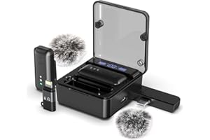 EVARY Micro Cravate sans Fil pour iPhone/Android, Transmission Longue Distance 82ft avec écran Digital, étui de Chargement, Micro Telephone Portable Plug and Play pour l'enregistrement Vidéo/TikTok