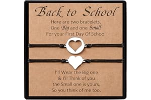 YELUWA 2 Pcs Bracelets à Breloques pour Fille/fils de la Mère, Maman et Moi, Cadeau de Rentrée Scolaire, Cadeau du Premier jour D'école, Avec Boîte-Cadeau, Carte de Souhaits pour la Rentrée Maternelle