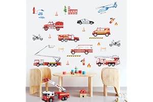 wondever Tatuaż ścienny samochód strażacki, naklejka ścienna, straż pożarna, transport, pojazd, naklejka ścienna, dekoracja ścienna do pokoju dziecięcego, pokoju dla chłopców