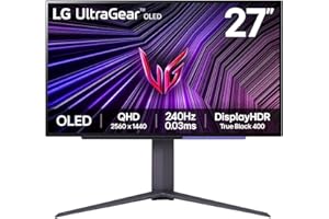 LG UltraGear OLED Gaming Monitor 27GS95QE, 27 inch, 1440p, 240Hz, 0.03ms Response Time, HDR 10, NVIDIA G-Sync compatible & AMD FreeSync, RGB LED lighting, DisplayPort, HDMI Black