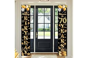 POPOYU Happy 70th Birthday Door Banner Party Decorations,Black Gold Fabric 70th Birthday Door Porch Sign Banner for boys Girls Women Men 70 Years Old BirthdayParty Indoor Outdoor Decor Supplies