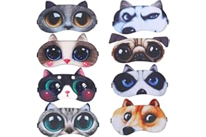 CBGGQ 8er-Set Schlafmaske Niedliche Augenbinde, Weiche und Flauschige Schlafmaske, für Mädchen, Damen, Daydreams, Augenbinde Schlafbrille Lustig Augenabdeckung für Kinder Mädchen Damen(Süße Katze+Hund)
