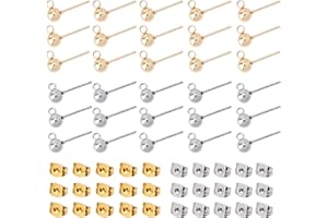 SUNNYCLUE 1 Box 80Pcs Ear Pin Ball Post Ear Stud Components Stainless Steel with Butterfly Earring Backs for Earring Making Findings Women Adults DIY Dangle Earrings Craft Supplies Gold Silver
