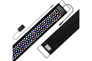 NIKEEYEN Luces para Acuarios, 24W Espectro Completo Luz LED Acuario, RGB Regulable, Impermeable para Acuarios 45-60cm, 1290lm con Soporte Extensible