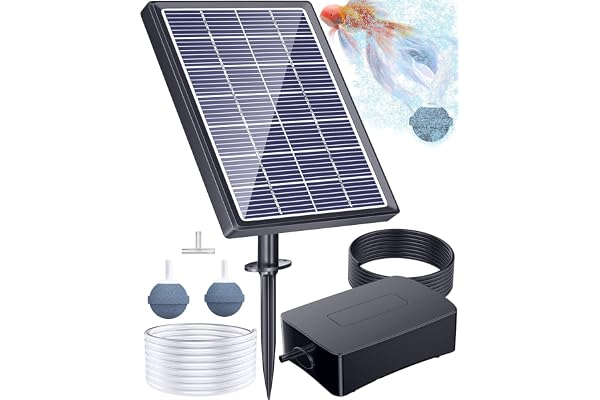 Biling 2.5W Pompe à air Solaire pour Aquarium - Oxygenateur - pour l'extérieur - avec Tube d'oxygène et Pierre à Bulles d'air - pour la Circulation de l'eau dans Le Jardin
