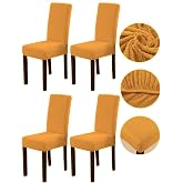 Bambu Nano Kumaş Likralı Sandalye Kılıfı Lastikli Yıkanabilir Esnek Sandalye &Ouml;rt&uuml;s&uuml; 4&rsquo;l&uuml; Set (Hardal)