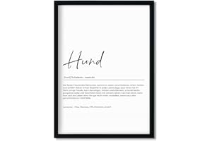 Urhome Kunstdruck Definition Hund mit Bilderrahmen Schwarz in DIN A4 - Worterklärung wie im Duden Lexikon Wandbild Wanddeko mit Spruch Holz Rahmen für Wohnung Familie Freunde Geschenk