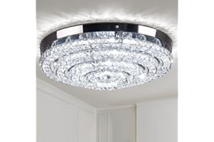 Cainjiazh 18" Kristall Kronleuchter Moderne Flush Mount Deckenleuchte Große LED-Kronleuchter für Eingang Schlafzimmer Wohnzimmer Esszimmer (Cool White 6500K)