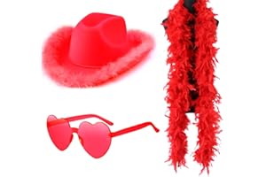 Kavoc 4 Pcs Cowgirl Costume Accessories Set Including Cowboy Hat Scarf Heart Shaped Sunglasses and Feather Boa for Halloween Wedding Hen Party Carnival Dress Up Supplies