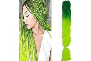 CYBELLEZA Treccine Extension Capelli Sintetici per Treccine Africane 1 Ciocche Trecce Jumbo Braiding Hair (Verde Scuro&Giallo Verde)