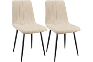 ANVOFONG Set di 2 Sedie da Pranzo,Sedia da Cucina Con Piedi In Metallo Nero,Sedie Imbottite Con Tessuto di Lino,Sedia da Camera da Letto,Sedia da Salotto,Sedia da Soggiorno,Sedie Moderne-Beige