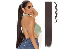 Benehair Postiche Queue de Cheval Extension 81 cm Longue Raides Ponytail Cheveux Naturel Synthétique Extension Cheveux Queue de Cheval pour Femmes(Brun Chocolat, 140g)