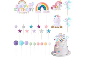 Yamitora 25 Stück Einhorn Tortendeko Geburtstag,Einhorn Kuchendeko Kuchen kinder Einhorn Kuchen Topper Regenbogen Einhorn Happy Birthday Sterne ball Kuchen Deko für Kinder Mädchen Junge