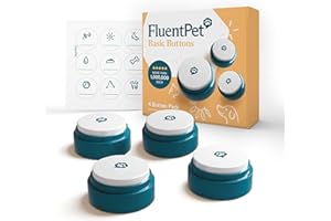 FluentPet Basic Buttons 4-Pack | Recordable Buttons with Batteries Included for Dogs and Cats | Customizable Cat/Dog Buttons for Communication | Compact Easy-to-Press Design
