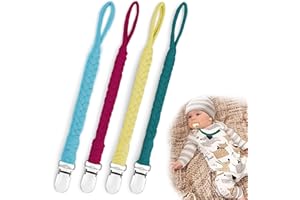 IOPYKKOA 4 Stücke Schnullerkette Baumwolle Schnullerband Mädchen und Jungs Schnullerketten Clips für Lätzchen Dreieckstuch Sauger Pink Blau