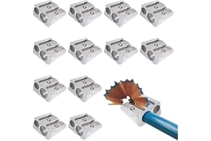 UOQO 12Pcs Magnesium Pencil Sharpener Survival New Metal Pencil Sharpener with Double Holes Hand Pencil Sharpener for Pencils Schools Offices Art Projects Eyeliner Sharpener