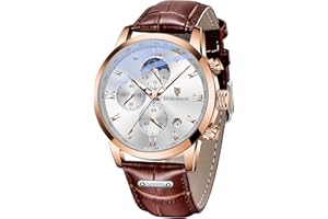 LIGE Montre Homme, Chronographe Quartz Analogique, Cadran Chronographe Jour-Lune, Bracelet en Cuir, Aiguilles Luminescentes, Affichage de la Date, Montre Homme Etanche 3ATM, Outdoor Décontracté