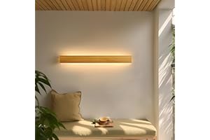 AOEH Applique da parete a LED Lampada da parete in legno per interni Appliques in legno di bambù 24w Bianco caldo 3000k Illuminazione da parete moderna in legno per camera da letto Soggiorno Scala,80cm