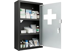 FIVMEN Medicskåp av rostfritt stål, hängande apoteksskåp, låsbar läkemedelsförvaring med glasdörr och 2 nycklar, medicinskåp