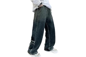 Happy Cherry Jeans Baggy Bambini Pantaloni Larghi Vita Elastica Ragazzi Pantaloni in Denim Vintage Moda Streetwear con Tasche 5-14 Anni