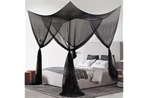 Wnqou Black Mosquito Net for King Size Bed 4 Corner Post Bed Hanging Canopy Over Bed for Anti-Insect Mosquito Net for Double Bed Outdoor or Indoor, Bedroom, Travel, Camping
