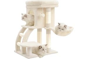 Heybly Drzewo drapak dla kota, mały drapak dla kota, wysokość 75 cm z górną platformą, legowisko, hamak, drabinka wspinaczkowa, gra kota, szafka dla kota, beżowy HCT009SM