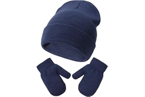 DRESHOW Toddler Beanie Invernali Berretto e Guanti Set Neonati e Neonati Caldo Cappello a Maglia Invernale con Guanti per 3 Mesi - 5 Anni Ragazze Ragazzi Bambini