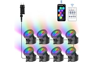NATPOW Luces para Estanques, luz estanque sumergible, APP y Control remoto de conexión, LED Sumergibles IP68, 16 Colores Cambiantes con Música, para Piscina/Estanque/Acuario/Patio(8 in 1)