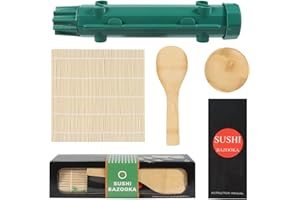 GOTDYBST Sushi Maker Kit,5 Pièces Kit Sushi, Appareil à Sushi,Livré avec un Tapis à Sushi,des Baguettes en Bois,une Cuillère à Riz et un Bol à Vinaigre,Sushi Maker Convient aux Débutants et aux Professionnels