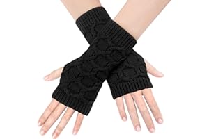 BLURBE Guanti Senza Dita - Lunghi Guanti Termici Manicotti Invernali con Foro Pollice in Maglia Elastici Scaldabracci per Donna Ragazza in Lavoro Touch Screen