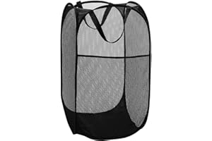 Diggoour 75L Deluxe Strong Mesh Pop up Laundry Hamper Basket with Side Pocket for Laundry Room, Bathroom, Kids Room, College Dorm or Travel(Black, 36x36x60cm)