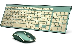 JOYACCESS Clavier Souris sans Fil, 2,4Ghz Ultra-Fins Compacte Clavier, Portable Silencieux 2400 DPI Ergonomique Clavier Souris pour PC, Smart TV, Ordinateur (AZERTY Disposition) - émeraude